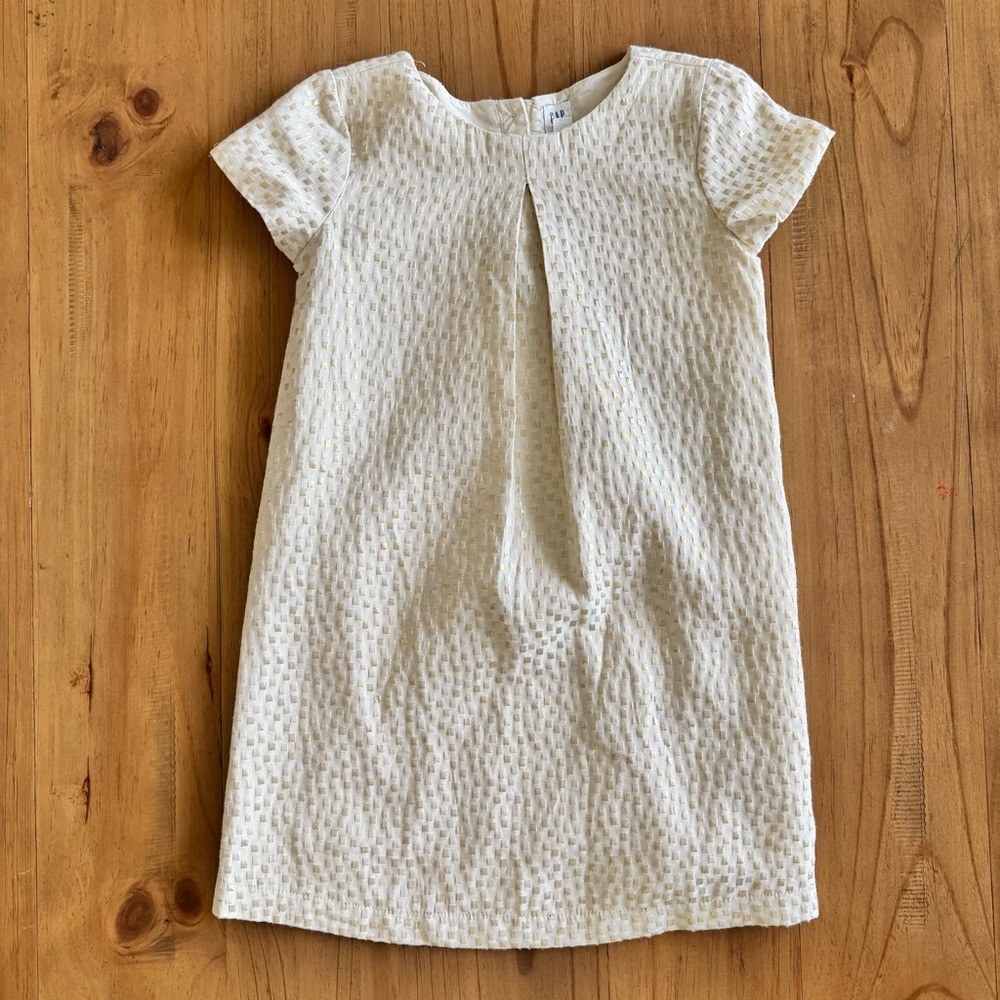Gap Kids Metallic Jacquard Dress - Ivory & Gold Kids Size Medium